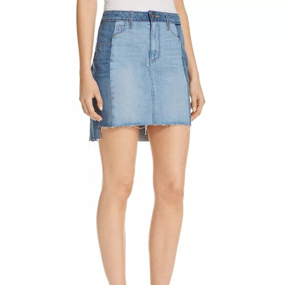 PAIGE Women's Adrian Blue Raw Hem Denim Mini Skirt - Picture 1 of 12